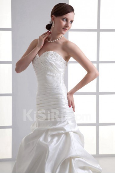 Satin Strapless Sheath Gown with Embroidery