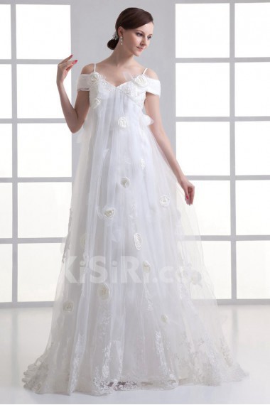 Satin and Net Column Gown with Embroidery