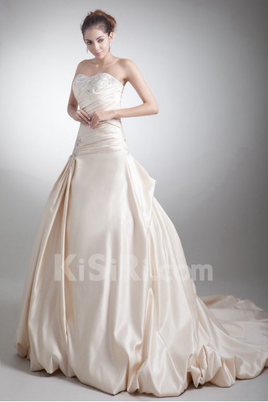 Satin Strapless Sheath Gown with Embroidery