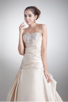 Satin Strapless Sheath Gown with Embroidery