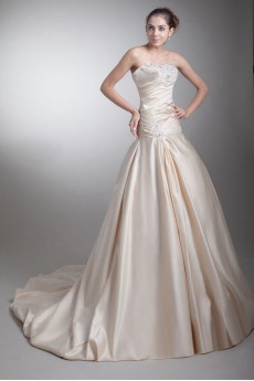 Satin Strapless Sheath Gown with Embroidery