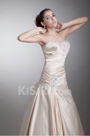 Satin Strapless Sheath Gown with Embroidery