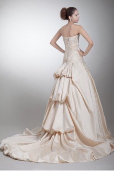 Satin Strapless Sheath Gown with Embroidery