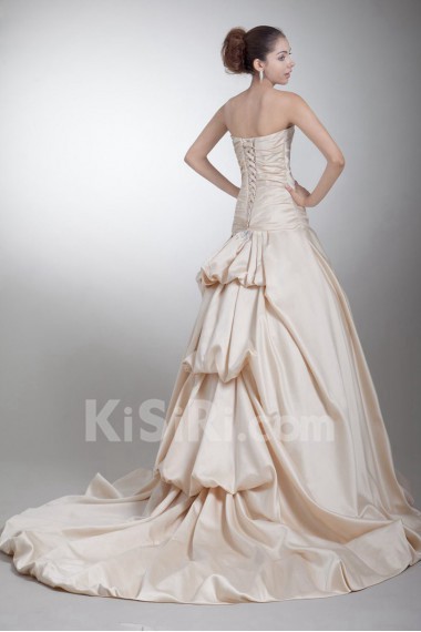 Satin Strapless Sheath Gown with Embroidery