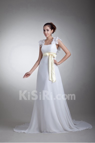 Chiffon and Satin Column Gown with Sash