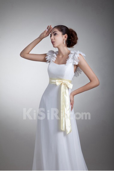 Chiffon and Satin Column Gown with Sash