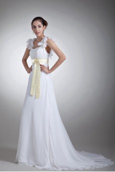 Chiffon and Satin Column Gown with Sash