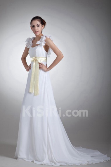 Chiffon and Satin Column Gown with Sash