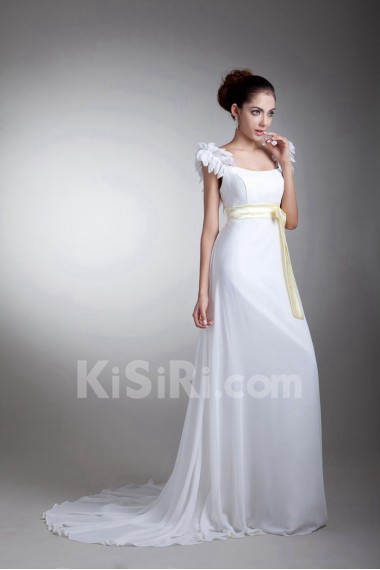 Chiffon and Satin Column Gown with Sash