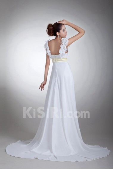 Chiffon and Satin Column Gown with Sash