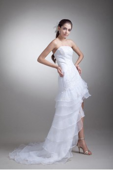 Organza Strapless Sheath Gown with Embroidery