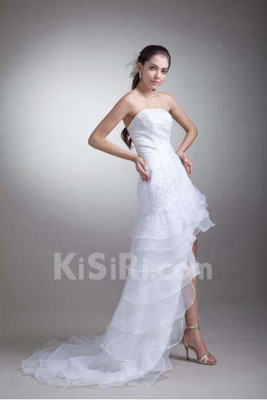 Organza Strapless Sheath Gown with Embroidery