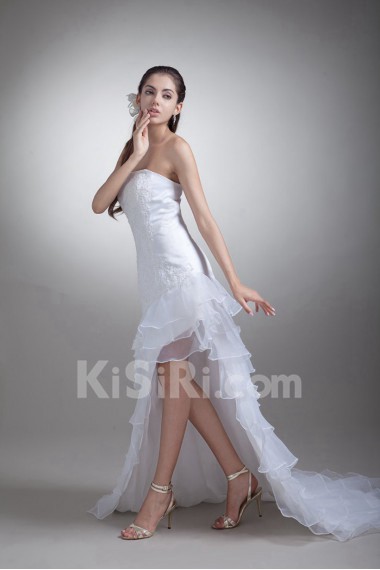 Organza Strapless Sheath Gown with Embroidery