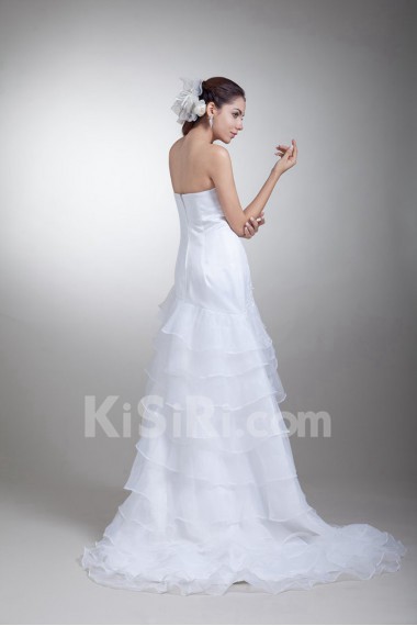 Organza Strapless Sheath Gown with Embroidery