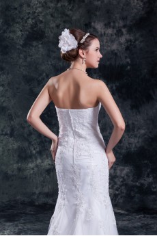 Satin and Net Strapless Sheath Gown with Embroidery