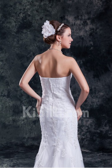 Satin and Net Strapless Sheath Gown with Embroidery