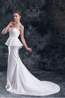 Satin Sweetheart Sheath Gown with Embroidery