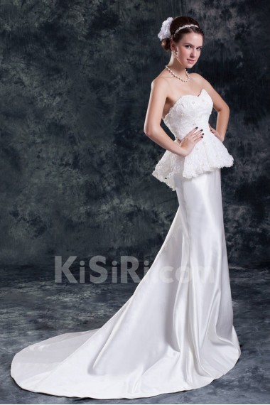 Satin Sweetheart Sheath Gown with Embroidery