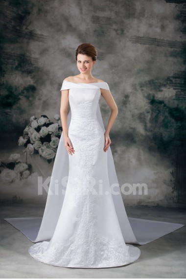 Satin Strapless Sheath Gown with Embroidery