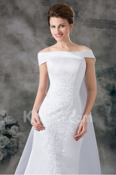 Satin Strapless Sheath Gown with Embroidery