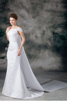 Satin Strapless Sheath Gown with Embroidery