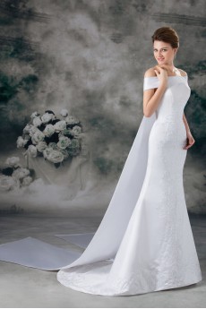 Satin Strapless Sheath Gown with Embroidery