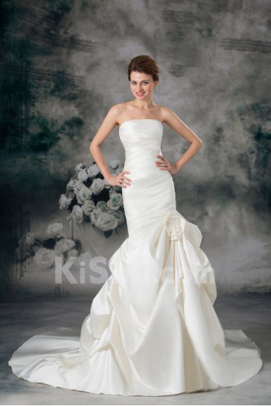 Satin Strapless Sheath Gown with Hand-made Flower