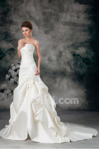 Satin Strapless Sheath Gown with Hand-made Flower