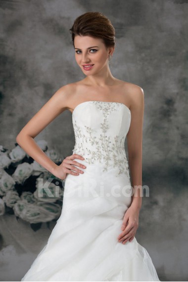 Organza Strapless Sheath Gown with Embroidery