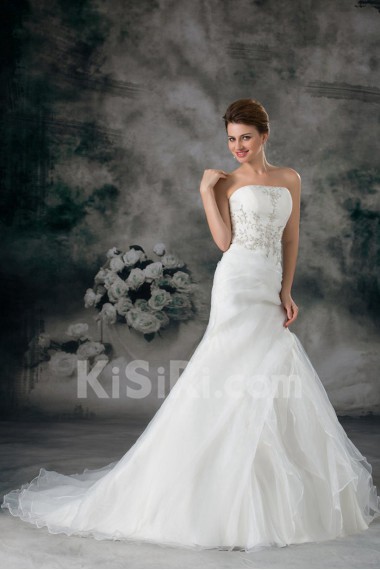 Organza Strapless Sheath Gown with Embroidery