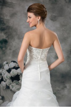 Organza Strapless Sheath Gown with Embroidery