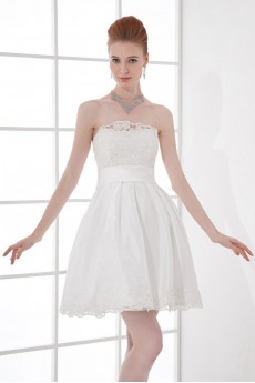 Satin Strapless A Line Short Dress with Sash