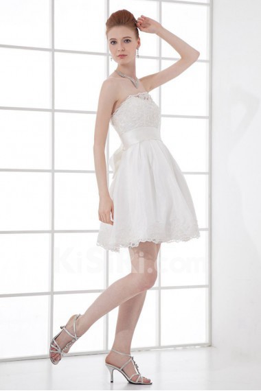 Satin Strapless A Line Short Dress with Sash