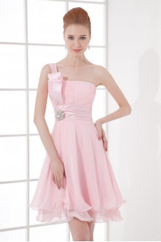 Chiffon Strapless Knee Length Dress