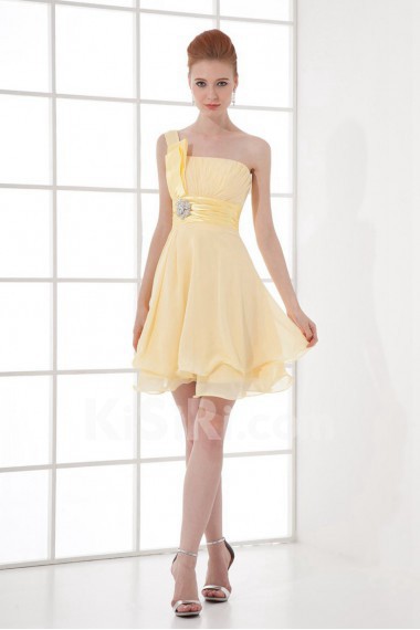 Chiffon One Shoulder Short Dress with Sash