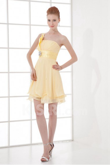 Chiffon One Shoulder Short Dress with Sash