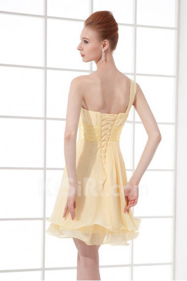 Chiffon One Shoulder Short Dress with Sash