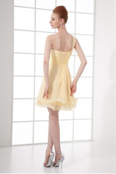 Chiffon One Shoulder Short Dress with Sash