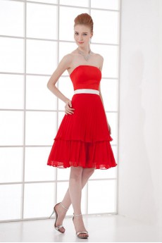 Chiffon Strapless Knee Length Dress with Sash