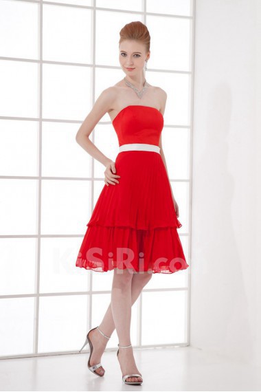 Chiffon Strapless Knee Length Dress with Sash