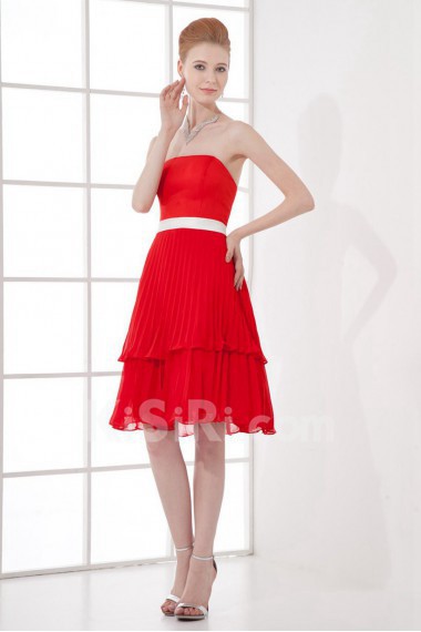 Chiffon Strapless Knee Length Dress with Sash