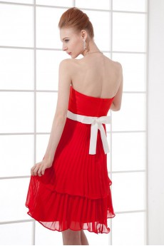 Chiffon Strapless Knee Length Dress with Sash