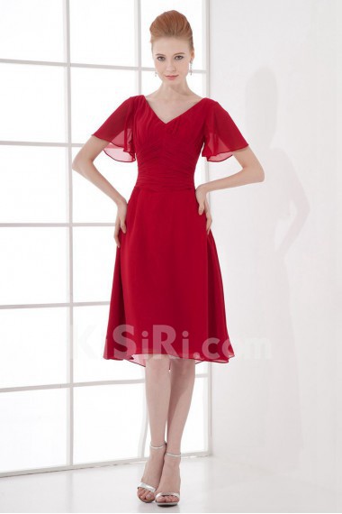 Chiffon V Neckline Knee Length Cap Sleeves Dress