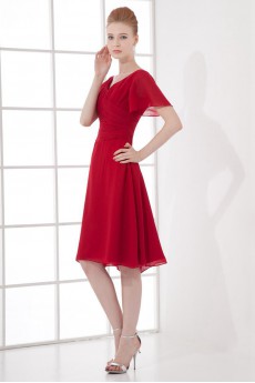 Chiffon V Neckline Knee Length Cap Sleeves Dress