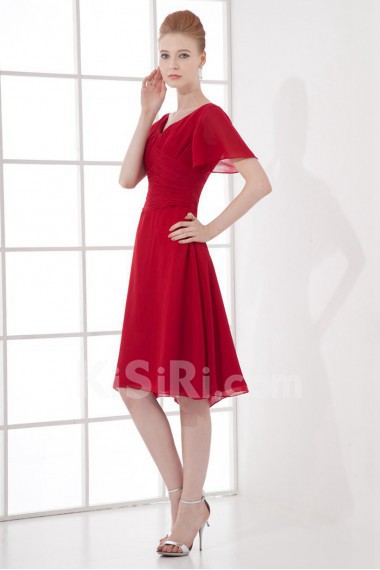 Chiffon V Neckline Knee Length Cap Sleeves Dress