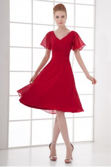 Chiffon V Neckline Knee Length Cap Sleeves Dress