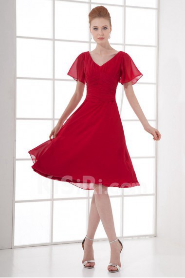 Chiffon V Neckline Knee Length Cap Sleeves Dress