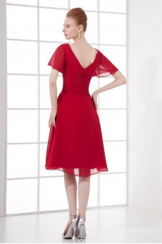 Chiffon V Neckline Knee Length Cap Sleeves Dress