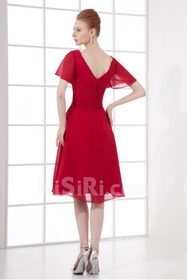 Chiffon V Neckline Knee Length Cap Sleeves Dress