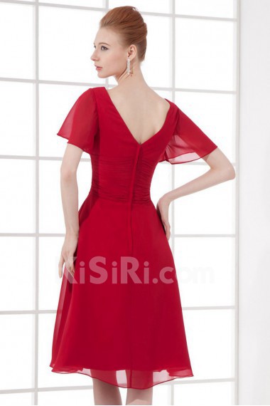 Chiffon V Neckline Knee Length Cap Sleeves Dress